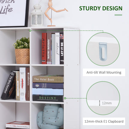 Wooden 9 Cube Storage Unit with 3 Tier Shelves Organiser Rack - White