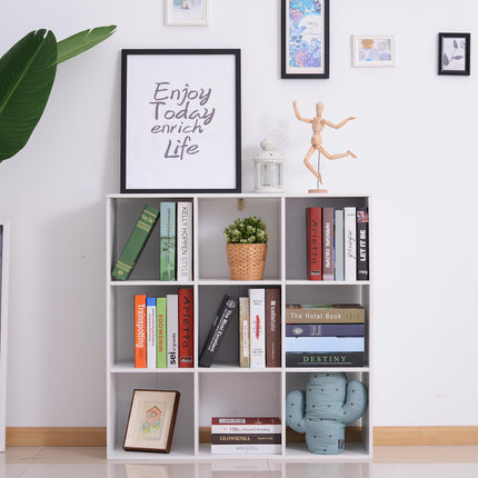 Wooden 9 Cube Storage Unit with 3 Tier Shelves Organiser Rack - White