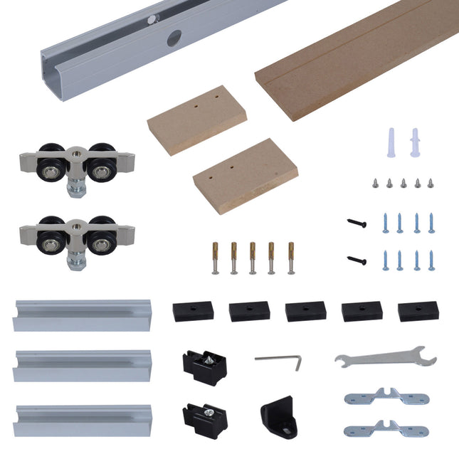 6.5FT 2000mm Sliding Barn Door Hardware Track Kit for Single Wooden Door - Brown
