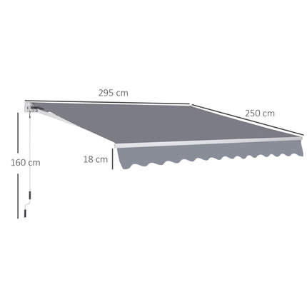 Retractable Manual Garden Awning Canopy Shelter 295x250 cm - Grey