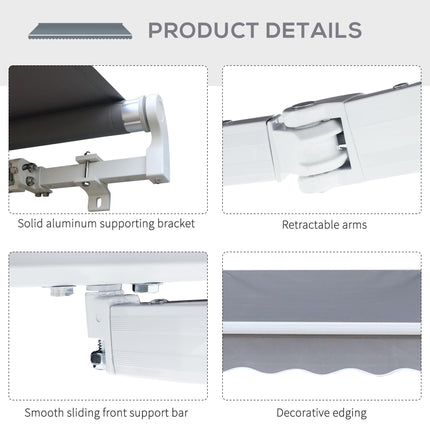 Retractable Manual Garden Awning Canopy Shelter 295x250 cm - Grey