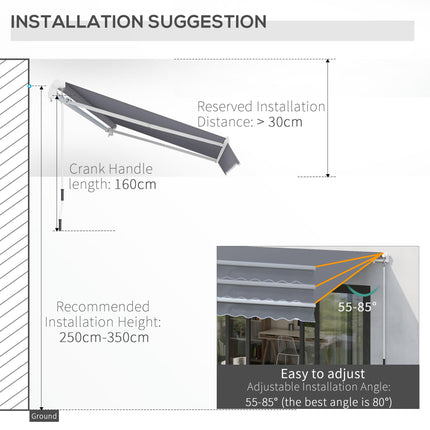 Retractable Manual Garden Awning Canopy Shelter 295x250 cm - Grey