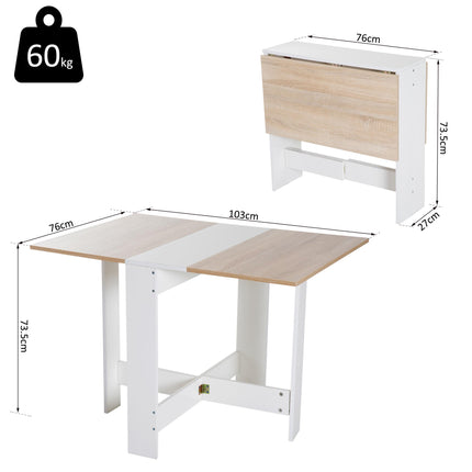 Foldable Particle Board Dining & Computer Desk 103x76cm - Oak & White