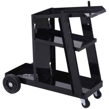 Welding Cart Welder Trolley with Safety Chains and Wheels for Gas Bottles - Black
