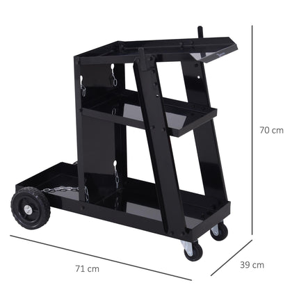 Welding Cart Welder Trolley with Safety Chains and Wheels for Gas Bottles - Black