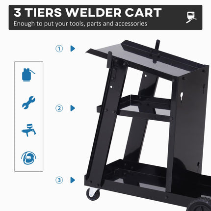 Welding Cart Welder Trolley with Safety Chains and Wheels for Gas Bottles - Black