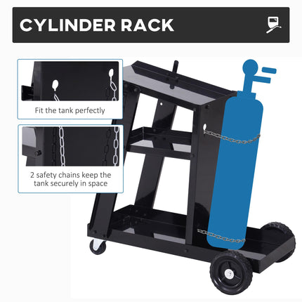 Welding Cart Welder Trolley with Safety Chains and Wheels for Gas Bottles - Black