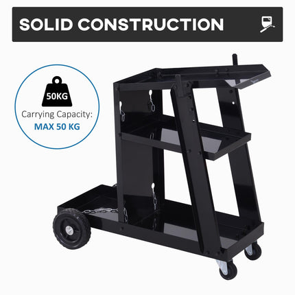 Welding Cart Welder Trolley with Safety Chains and Wheels for Gas Bottles - Black
