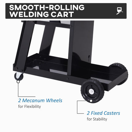 Welding Cart Welder Trolley with Safety Chains and Wheels for Gas Bottles - Black