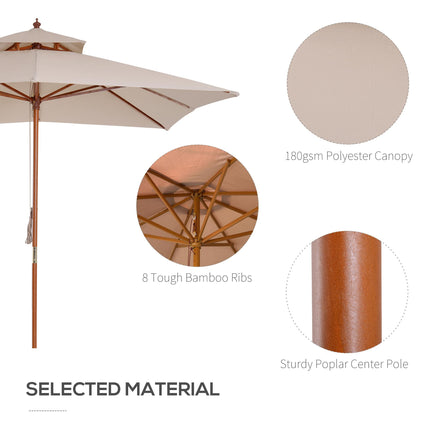 3x3M Double Tier Patio Parasol Garden Sun Umbrella with Wooden Canopy - Beige