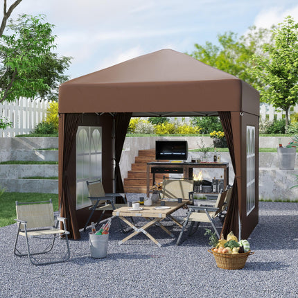 2x2m Pop Up Gazebo Canopy Set With Removable Walls - Coffee
