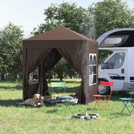 2x2m Pop Up Gazebo Canopy Set With Removable Walls - Coffee