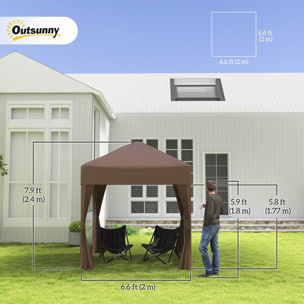 2x2m Pop Up Gazebo Canopy Set With Removable Walls - Coffee