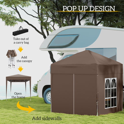2x2m Pop Up Gazebo Canopy Set With Removable Walls - Coffee