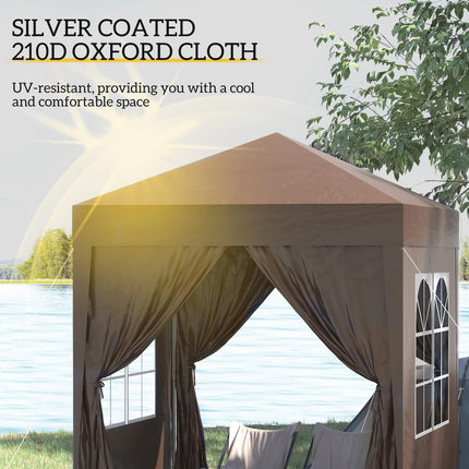 2x2m Pop Up Gazebo Canopy Set With Removable Walls - Coffee