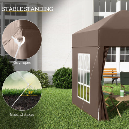 2x2m Pop Up Gazebo Canopy Set With Removable Walls - Coffee
