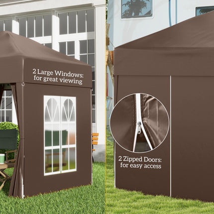 2x2m Pop Up Gazebo Canopy Set With Removable Walls - Coffee