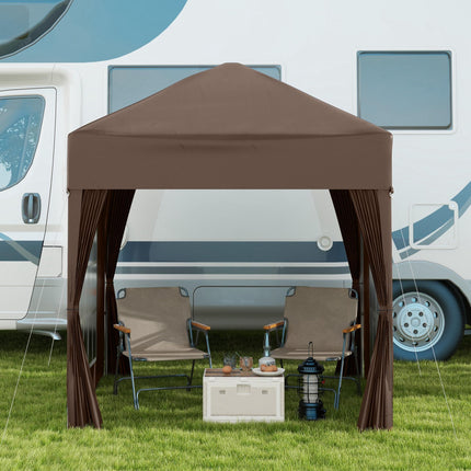 2x2m Pop Up Gazebo Canopy Set With Removable Walls - Coffee