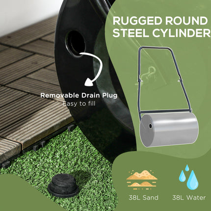 38L Heavy Duty Steel Garden Lawn Roller Drum 50cm - Black