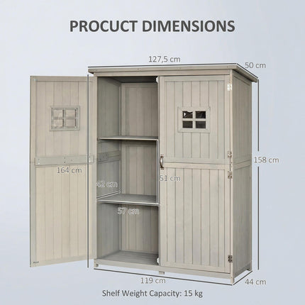 Wooden Garden Shed with Tool Storage Cabinet and Two Windows - Grey