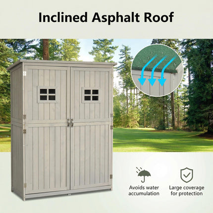 Wooden Garden Shed with Tool Storage Cabinet and Two Windows - Grey