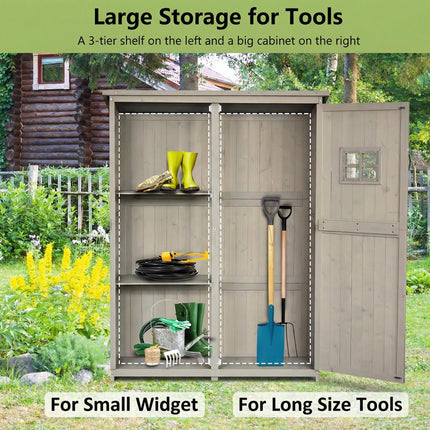 Wooden Garden Shed with Tool Storage Cabinet and Two Windows - Grey