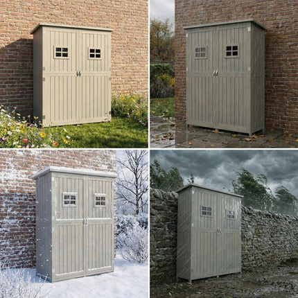 Wooden Garden Shed with Tool Storage Cabinet and Two Windows - Grey