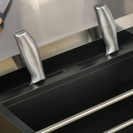 Kitchen Island with Stainless Steel Worktop and Storage - Black