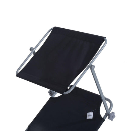 Adjustable Folding Reclining Sun Lounger with Canopy for Outdoor Patio Beach - Black