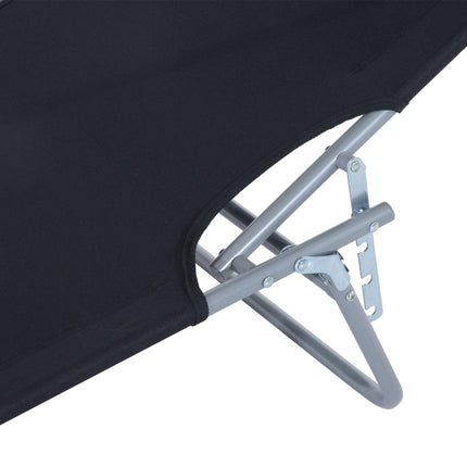 Adjustable Folding Reclining Sun Lounger with Canopy for Outdoor Patio Beach - Black