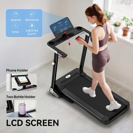 Folding Motorised Treadmill with LCD Display and 12 Programs - Black