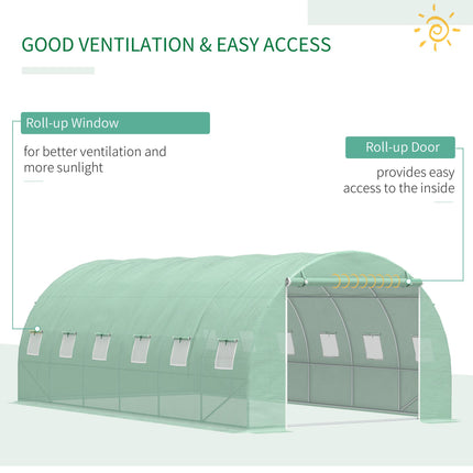 6 x 3 x 2 Metre Walk-In Garden Polytunnel Greenhouse with Steel Frame - Green
