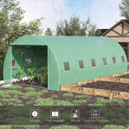 6 x 3 x 2 Metre Walk-In Garden Polytunnel Greenhouse with Steel Frame - Green