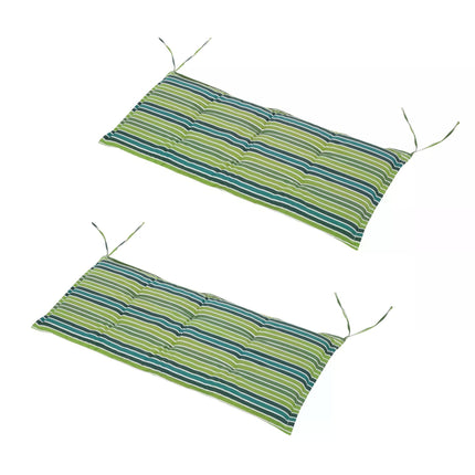 Set of 2 Polyester Outdoor Cushion Pads for Rattan Furniture - Green Stripes