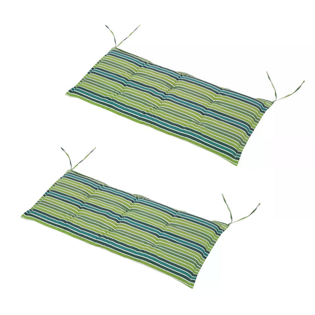 Set of 2 Polyester Outdoor Cushion Pads for Rattan Furniture - Green Stripes