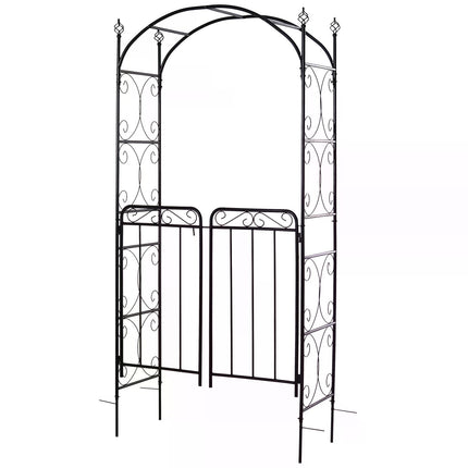 Garden Metal Arch with Gate Outdoor Trellis Arbor - Antique Black