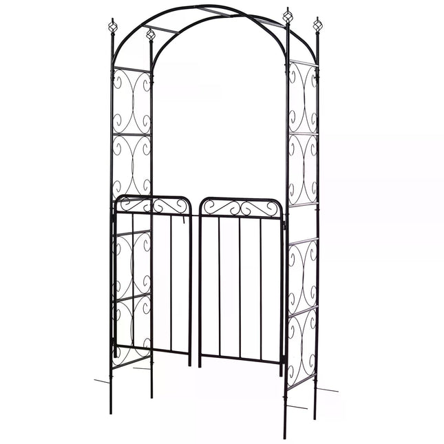 Garden Metal Arch with Gate Outdoor Trellis Arbor - Antique Black