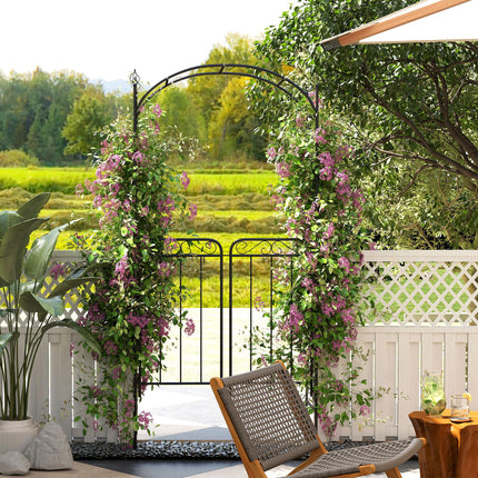 Garden Metal Arch with Gate Outdoor Trellis Arbor - Antique Black