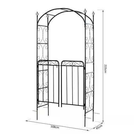 Garden Metal Arch with Gate Outdoor Trellis Arbor - Antique Black