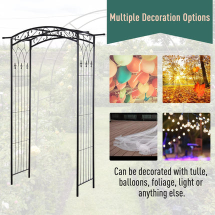 Garden Metal Arch with Gate Outdoor Trellis Arbor - Antique Black