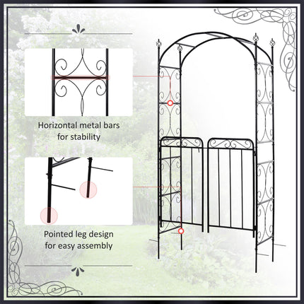 Garden Metal Arch with Gate Outdoor Trellis Arbor - Antique Black
