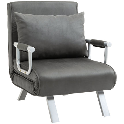 2-in-1 Single Sofa Bed Sleeper Foldable Armchair with Pillow - Dark Grey