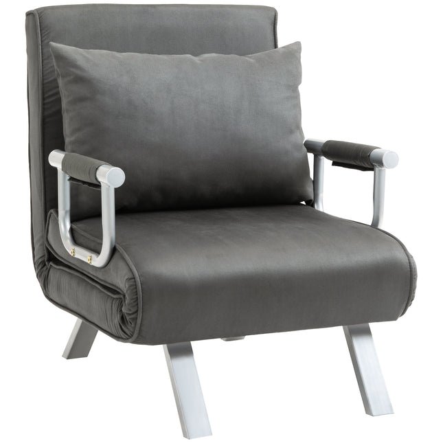 2-in-1 Single Sofa Bed Sleeper Foldable Armchair with Pillow - Dark Grey