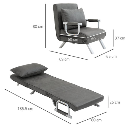 2-in-1 Single Sofa Bed Sleeper Foldable Armchair with Pillow - Dark Grey