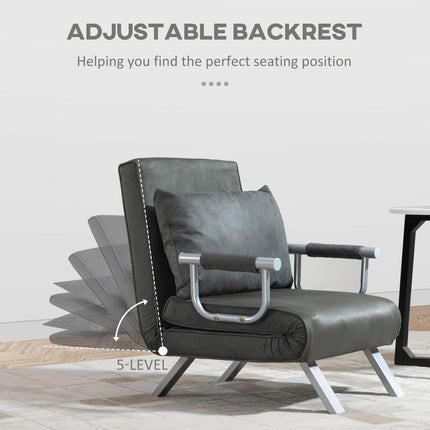 2-in-1 Single Sofa Bed Sleeper Foldable Armchair with Pillow - Dark Grey