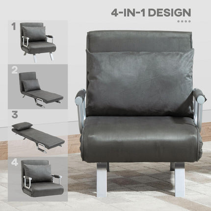 2-in-1 Single Sofa Bed Sleeper Foldable Armchair with Pillow - Dark Grey