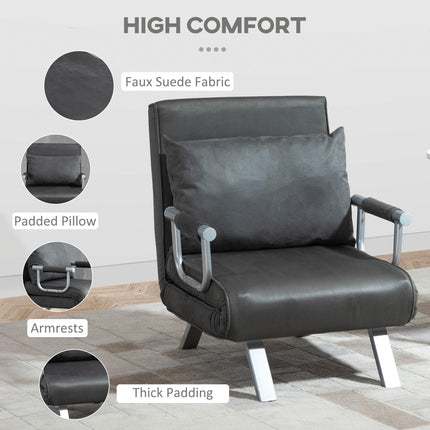 2-in-1 Single Sofa Bed Sleeper Foldable Armchair with Pillow - Dark Grey