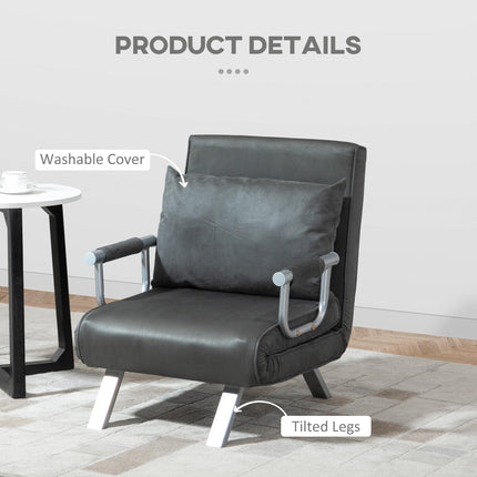 2-in-1 Single Sofa Bed Sleeper Foldable Armchair with Pillow - Dark Grey
