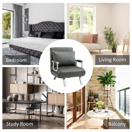 2-in-1 Single Sofa Bed Sleeper Foldable Armchair with Pillow - Dark Grey