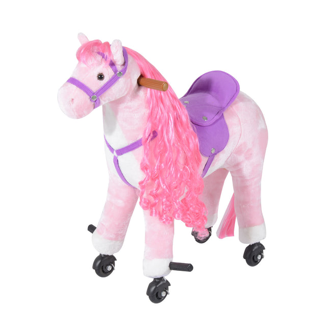 Kids Plush Ride-On Walking Horse with Sound - Pink